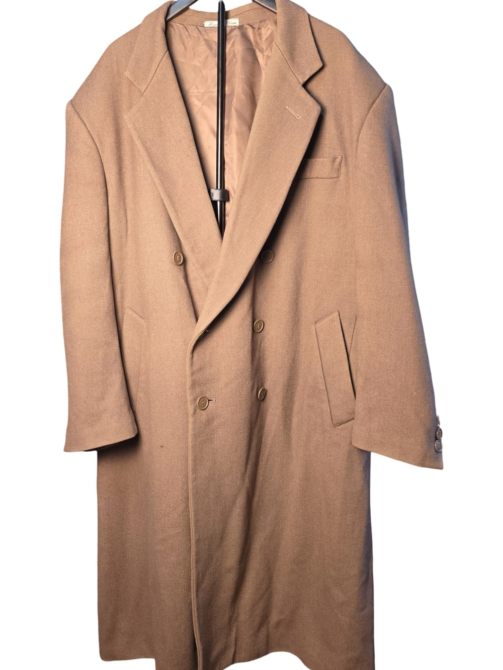 Vintage Camel Wool Blend Overcoat Trench Coat Long Minimalist Quiet Luxury 40R